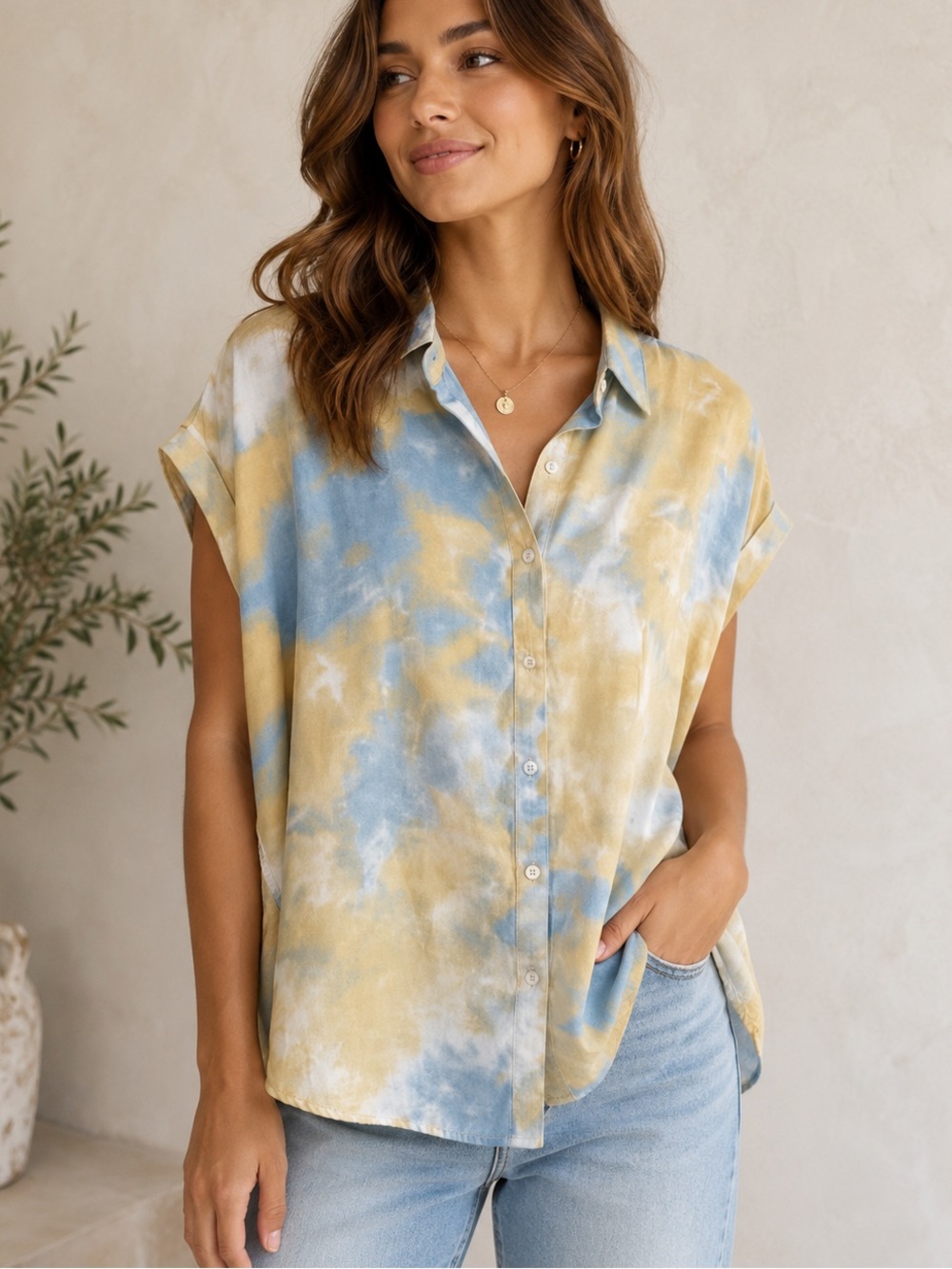 Native Chic Soft tie-dye button-up blouse